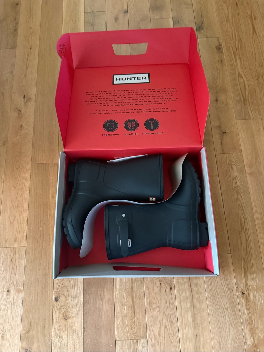 Hunter Black Short Rain Boots with Silver Buckle - Picture 2 of 6